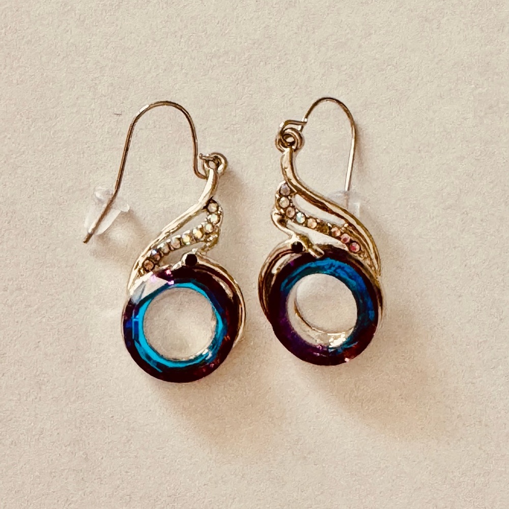 Blue and Purple Swirl Drop Earrings with Hook Closure